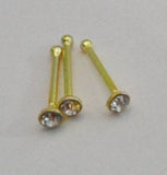 3 Piece Gold Plated Nose Bones Ball End Clear Crystals 22 gauge 22g - I Love My Piercings!