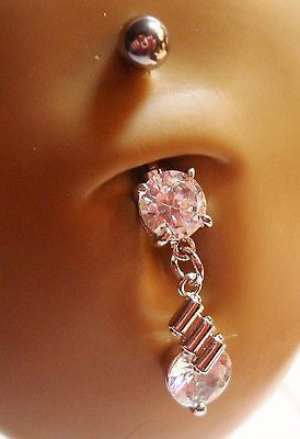 Surgical Steel Belly Ring Dangle Crystal Swagged Drop 14 gauge 14g Clear - I Love My Piercings!