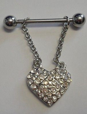 Surgical Steel Crystal Dangle Heart CZ Gem Nipple Barbell Ring 14 gauge 14g - I Love My Piercings!