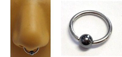 Surgical Steel Hematite Bead Captive Nose Septum Ring Hoop 16g 16 gauge 10mm - I Love My Piercings!