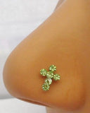 New Sterling Silver Nose Stud Ring L Shape Crystal Peridot CROSS 20g 20 gauge - I Love My Piercings!