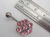 Surgical Steel Large Flower Belly Ring Barbell Pink Crystal 14 gauge 14g - I Love My Piercings!