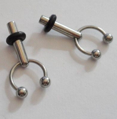 Pair 2 pieces Single Fare Surgical Steel horseshoe dangle plugs 10 gauge 10g - I Love My Piercings!