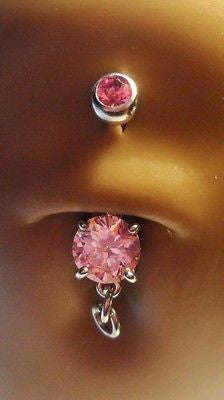 Surgical Steel Add Your Own Charm Belly Ring Dangle Pink Crystal 14 gauge 14g - I Love My Piercings!