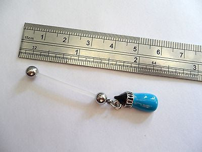 Bioplast Pregnancy Flexible Blue Baby Bottle Belly Barbell Ring 14 gauge 14g - I Love My Piercings!