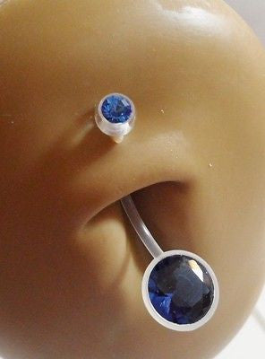 Bioplast PTFE Pregnancy Flexible Belly Barbell Crystal Ring 14 gauge 14g DK BLUE - I Love My Piercings!
