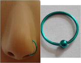Turquoise Titanium Sterling Silver Nose Jewelry Stud HOOP Ring 22 gauge 22g 9mm - I Love My Piercings!