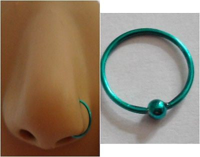 Turquoise Titanium Sterling Silver Nose Jewelry Stud HOOP Ring 22 gauge 22g 9mm - I Love My Piercings!