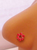 Sterling Nose Stud Ring L Shape Large Open Flower Crystal Red 20g 20 gauge - I Love My Piercings!