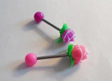 2 Soft Silicone Purple Pink Rose Barbells Tongue Rings Posts 14 gauge 14g - I Love My Piercings!