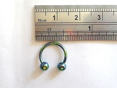 Blue Green Titanium Horseshoe Circular Lip Helix Septum Hoop Ring 16 gauge 16g - I Love My Piercings!