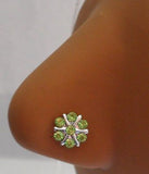 Sterling Silver Nose Stud Pin Ring L Shape Large Flower 20g 20 gauge Green - I Love My Piercings!