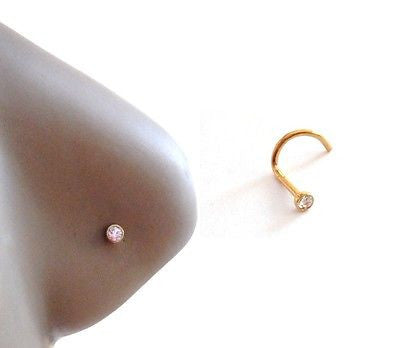 GOLD Titanium Small 2mm Crystal Nose Screw Ring Twist 20g 20 gauge Clear - I Love My Piercings!