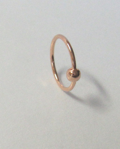 18k Rose Gold Plated Hoop Ring Thin 22 gauge 22g Ball Attached 7mm Diameter