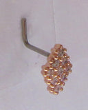 18K Rose Gold Plated Clear CZ Crystal Beaded Nose Stud L Shape Ring 20g - I Love My Piercings!