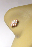 18K Rose Gold Plated Clear CZ Crystal Beaded Nose Stud L Shape Ring 20g - I Love My Piercings!