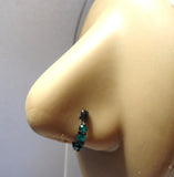 Black Titanium  L Shape Nose Ring Stud Hoop Triple Aqua Green CZ 18 gauge 18g - I Love My Piercings!