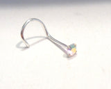 Sterling Silver 2mm Iridescent AB Crystal CZ Nose Screw Twist Curl 20 gauge - I Love My Piercings!