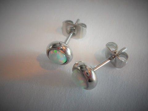 Surgical Steel White Opal Earring Studs Posts Ear Cartilage 20 gauge 20g - I Love My Piercings!