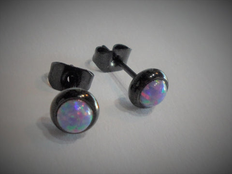 Black Titanium Purple Opal Earring Studs Posts Ear Cartilage 20 gauge 20g