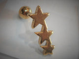 18k Gold Plated Shooting Falling Stars Ear Stud Post Cartilage Piercing 16g - I Love My Piercings!