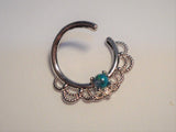 Surgical Steel Filigree Green Opal Hoop Seamless 16 gauge