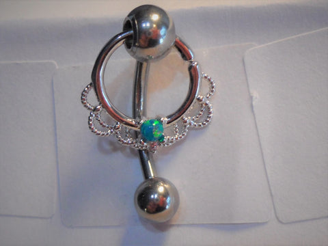 Surgical Steel Green Opal Dangle Hoop Filgree VCH Clit Clitoral Hood Ring 14g - I Love My Piercings!