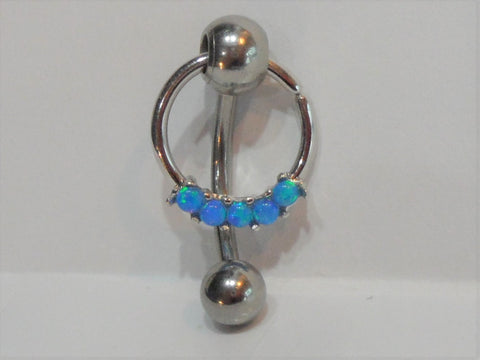 Surgical Steel Blue Opal Dangle Hoop Barbell VCH Clit Clitoral Hood Ring 14g - I Love My Piercings!