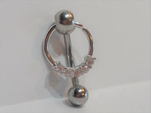 Surgical Steel 5 Clear Gem Dangle Hoop Barbell VCH Clit Clitoral Hood Ring 14g - I Love My Piercings!