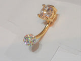 18k Gold Plated Clear Bling Solitaire Gem Ball VCH Clitoral Clit Hood 14 gauge - I Love My Piercings!