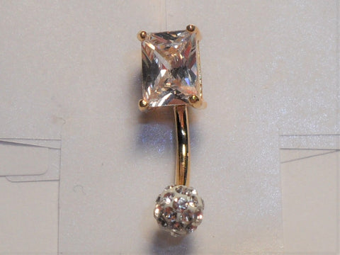 18k Gold Plated Princess Cut Barbell Solitaire Crystal VCH Clitoral Clit Hood 14 gauge - I Love My Piercings!