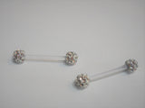 Flexible Metal Sensitive Gem Clear Crystal Balls Nipple Bars Rings Bioplast 14g