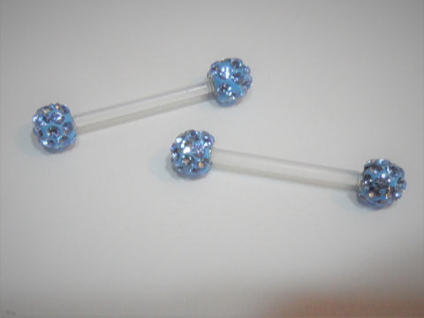 Flexible Metal Sensitive Gem Blue Crystal Balls Nipple Bars Rings Bioplast 14g