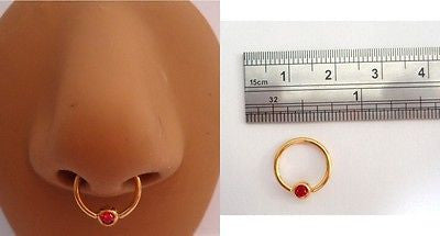 Gold Titanium Captive Red Crystal Bead Hoop Nose Septum Ring 16 gauge 16g - I Love My Piercings!