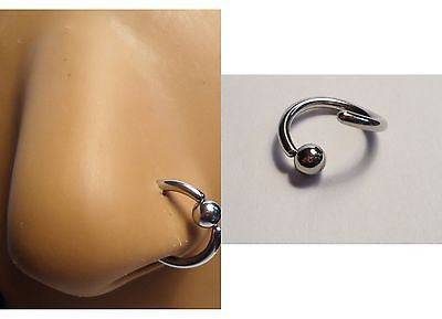 Surgical Steel Ball Attached Nose Ring Hoop 14 gauge 14g 10mm Diameter - I Love My Piercings!