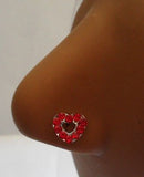 Sterling Silver Nose Stud Pin Ring L Shape Large Heart 20g 20 gauge Red - I Love My Piercings!