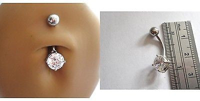 Surgical Steel Belly Ring Round Single Clear Crystal Claw Set 14 gauge 14g - I Love My Piercings!