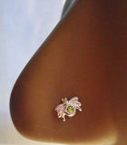Spider Nose Screw Twisted Curled Ring Post Green Crystal 20 gauge 20g - I Love My Piercings!