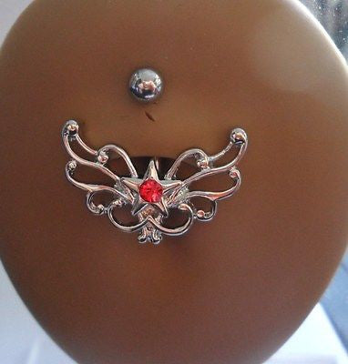 Surgical Steel Celtic Heart Star Belly Ring Crystal Gem 14 gauge 14g Red - I Love My Piercings!