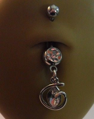 Surgical Steel Belly Ring Clear Marquise Crystal Loop Dangle 14 gauge 14g - I Love My Piercings!