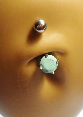 Surgical Stainless Steel Belly Ring Turquoise Gemstone Solitaire 14 gauge 14g - I Love My Piercings!