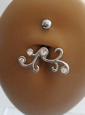 Surgical Steel Swirl Belly Ring Curved Barbell Clear Crystals Gem 14 gauge 14g - I Love My Piercings!