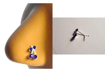 Blue Cherry Crystal Nose Ring Stud Pin L Shape Sterling Silver 20 gauge 20g - I Love My Piercings!