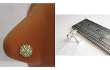 Sterling Silver Nose Stud Pin Ring L Shape Large Flower 20g 20 gauge Green - I Love My Piercings!