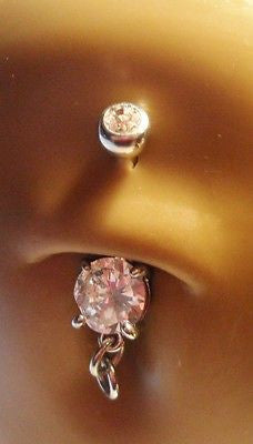Surgical Steel Add Your Own Charm  Belly Ring Dangle Clear Crystal 14 gauge 14g - I Love My Piercings!