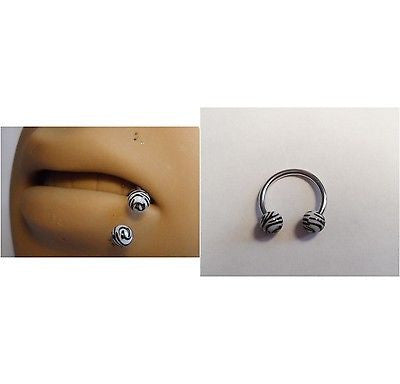 Zebra Stripe Surgical Steel BOTTOM Side Hoop Lip Ring Circular 16 gauge 16g 9mm - I Love My Piercings!