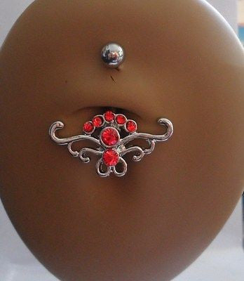 Surgical Steel Tribal Double Swirl Belly Ring Crystal Gem 14 gauge 14g Red - I Love My Piercings!