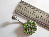 Surgical Steel Large Flower Belly Ring Barbell Green Crystal 14 gauge 14g - I Love My Piercings!