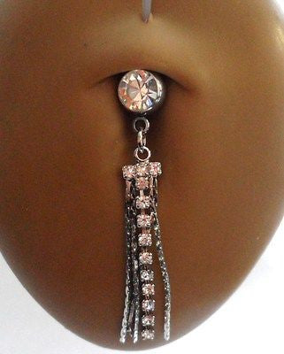 Bioplast Pregnancy Flexible Clear Crystal Row Belly Barbell Ring 14 gauge 14g - I Love My Piercings!