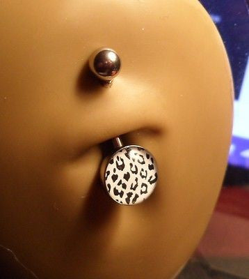 Surgical Steel Belly Ring Cheetah Print Dome style 14 gauge 14g White Black - I Love My Piercings!